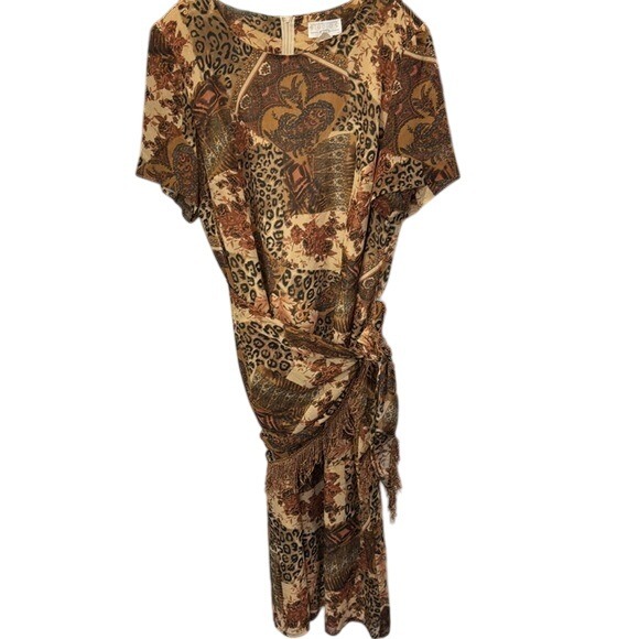 Studio‎ C Plus Size Dress 22W Brown Beige Animal Paisley Print Short Sleeve - Picture 3 of 5